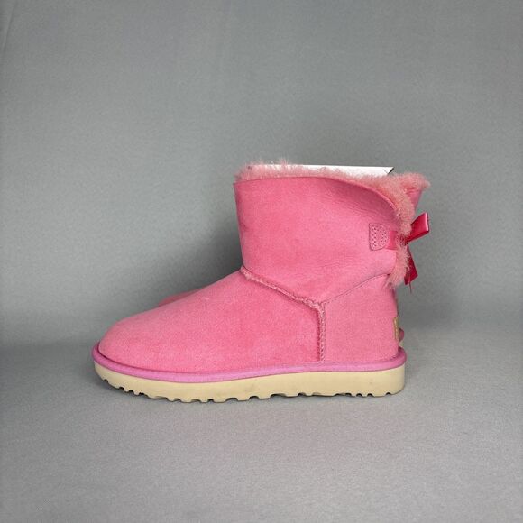 Womens UGG Boots Size 8 Bailey Bow Mini Pink Rose Suede Wool UGG Australia Shoes - Picture 5 of 16